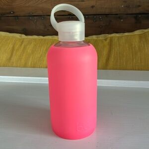 BKR Brand “Little” Hot Pink Silicone Sleeved Glass Bottle- Top Has Handle 16oz